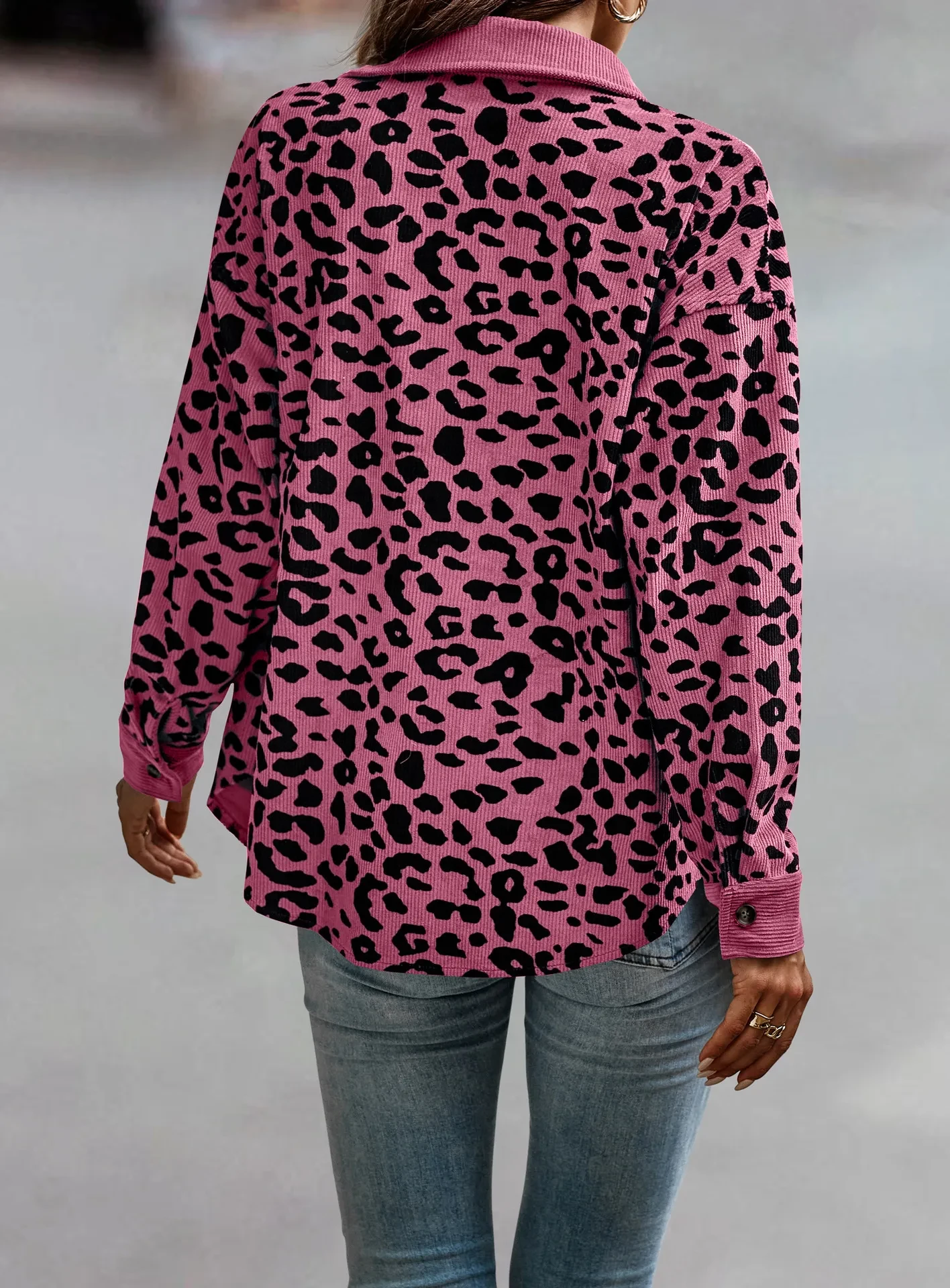 Leopard Print Shirt Coat Fashion Button Long Sleeve Jacket Women