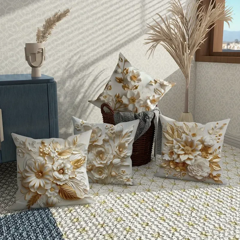 4pcs, Luxurious Velvet 3D Floral Pattern Throw Pillow Covers