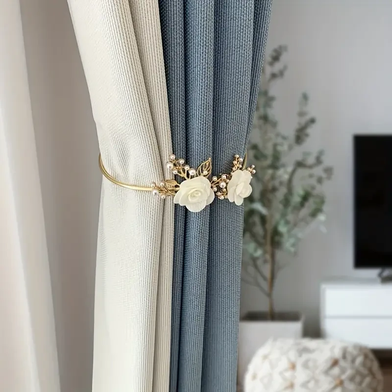Elegant Metal Faux Pearl Curtain Holdback with Three