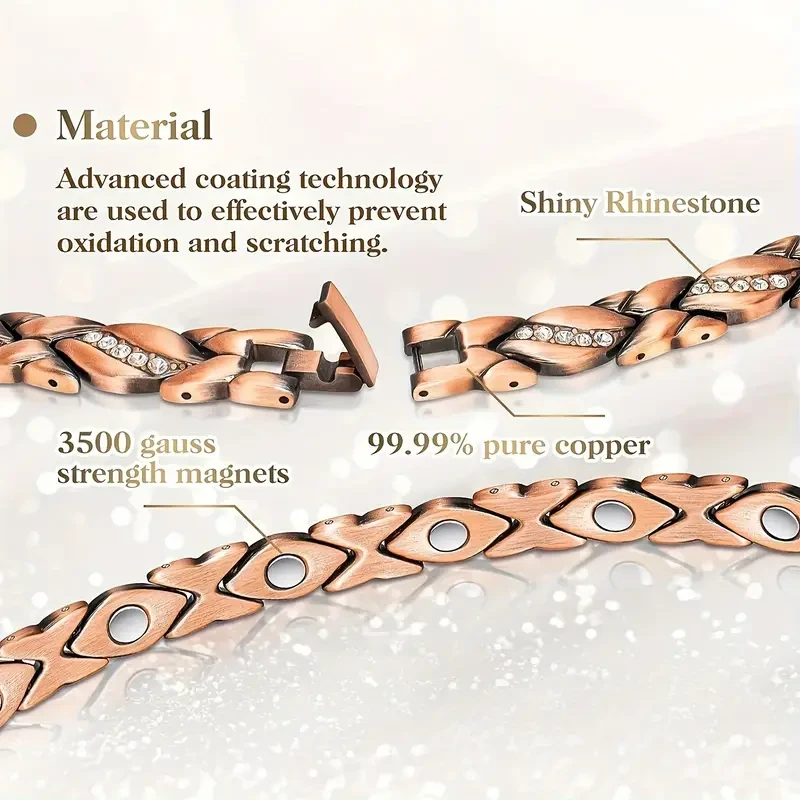 Elegant Pure Copper Bracelet for Women - Ultra Magnetic with 3500 Gauss Magnets (Includes Sizing Tool)