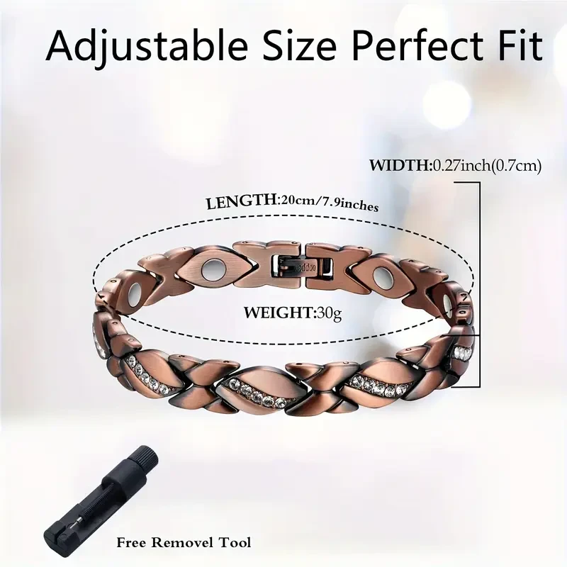 Elegant Pure Copper Bracelet for Women - Ultra Magnetic with 3500 Gauss Magnets (Includes Sizing Tool)