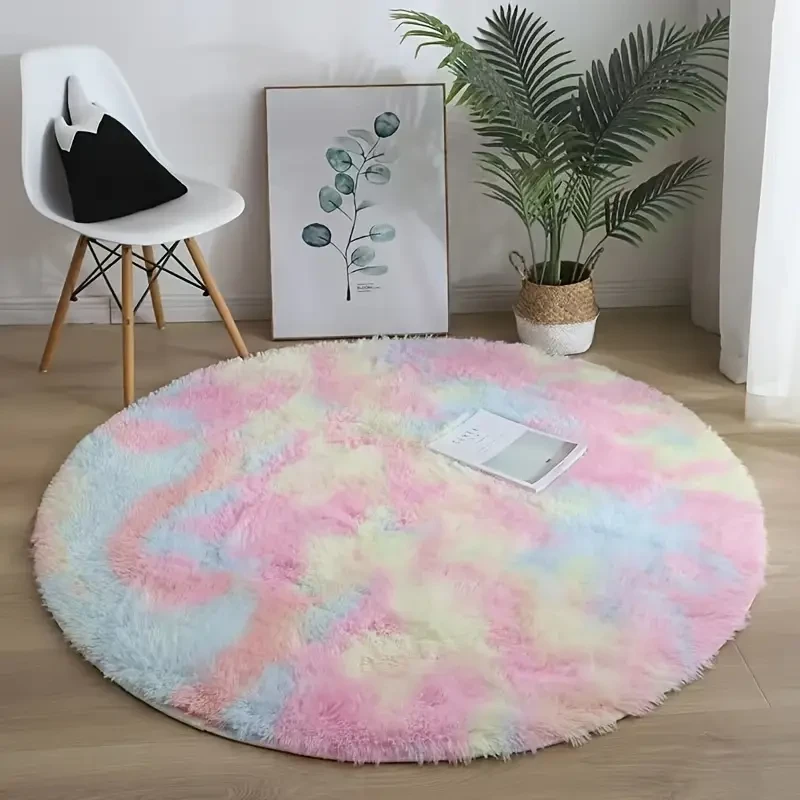 Round Tie-Dye Shaggy Area Rug - Non-Slip, Soft Polyester Blend, Perfect for Bedroom, Living Room, and Bathroom Decor, Circular, Colorful Carpet for Home Decor