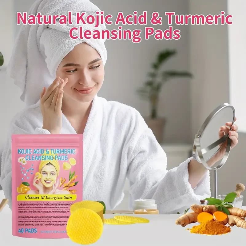 40 Pcs Natural Kojic Acid & Turmeric Cleansing Pads