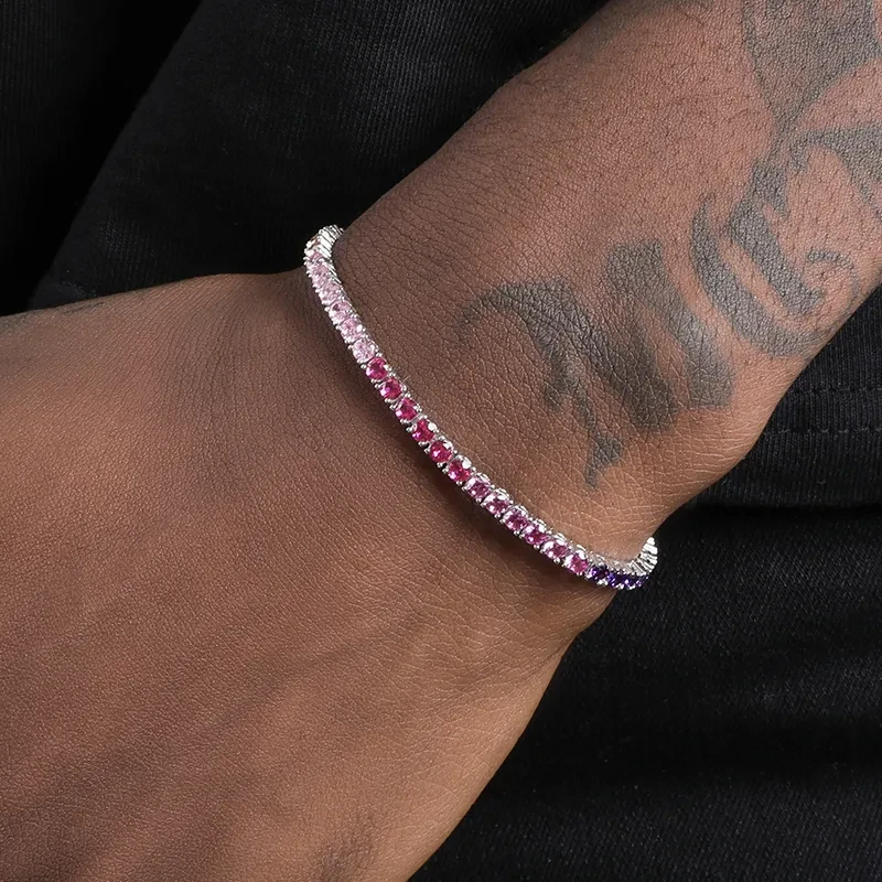 S925 Sterling Silver Multi-Color Zircon Tennis Bracelet Round Diamond Design for Men and Women