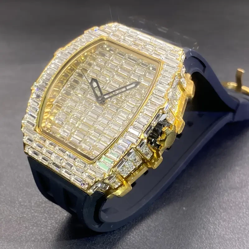 PLADEN Men's Luxury Hip Hop Iced Out Tonneau Rhinestone Watch