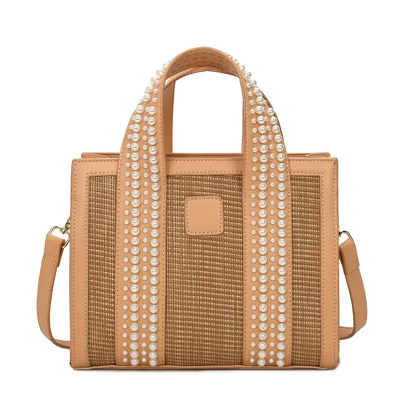Travel Trendy Fashion Hand-Woven Pearl Hand-Held Small Square Bag