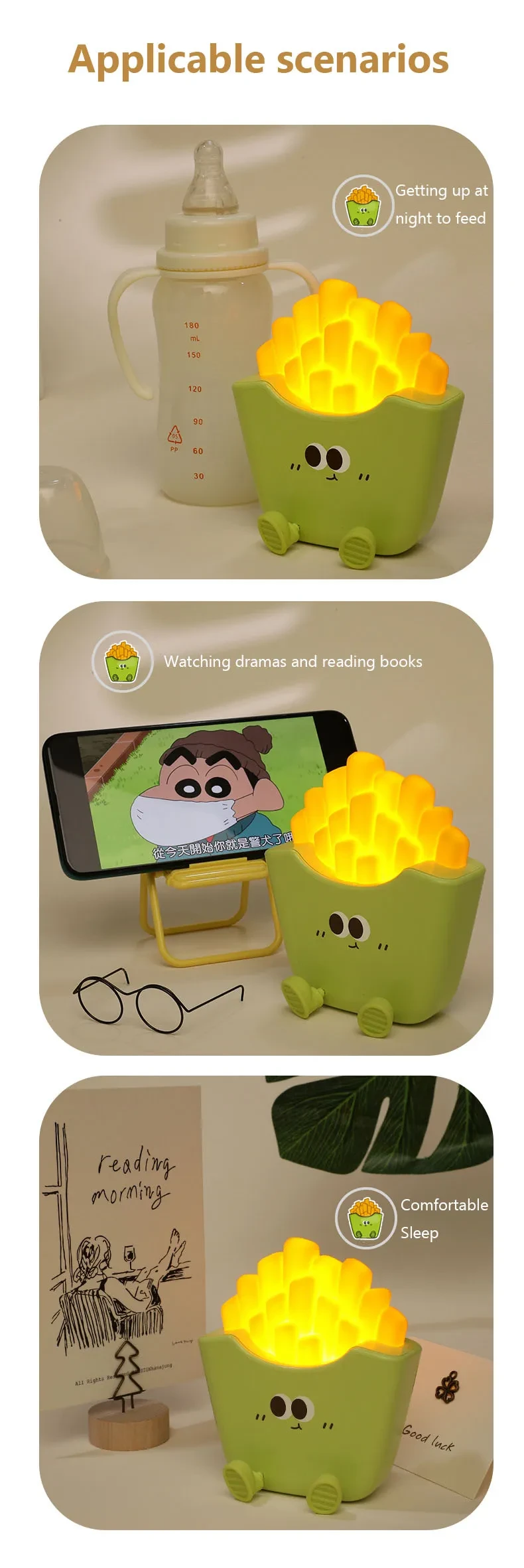 Creative Cute French Fries Night Light Charging Night Rechargeable Lamp Home Decor