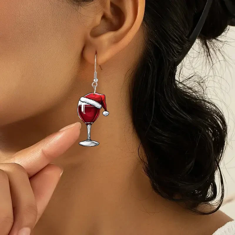 Festive Christmas Wine Glass Dangle Earrings