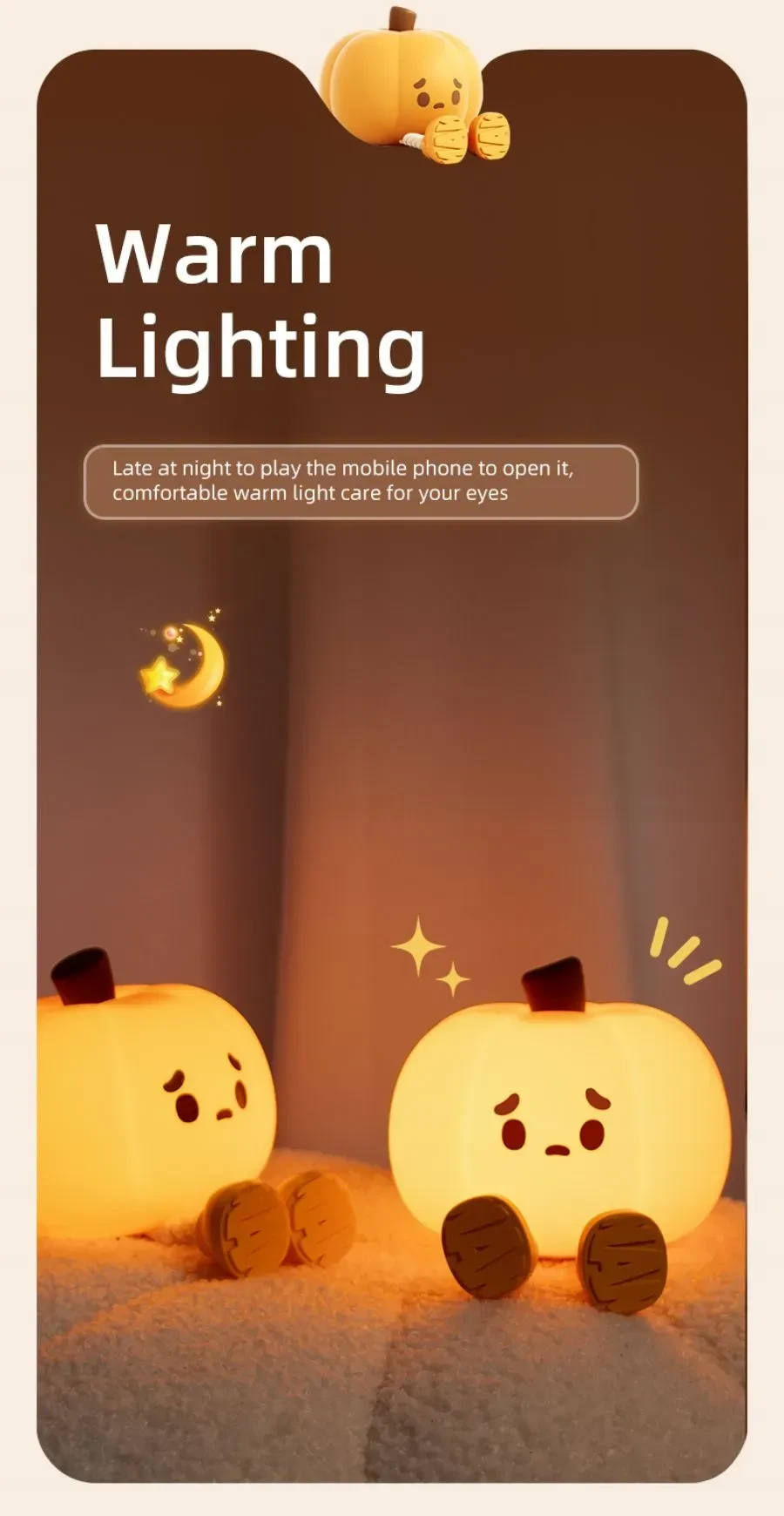 Home Decor Halloween Pumpkin Night Light Cute Soft Silicone Lamp Touch Dimmable Rechargeable Bedside Decor Light Kids Gifts Halloween Decorations