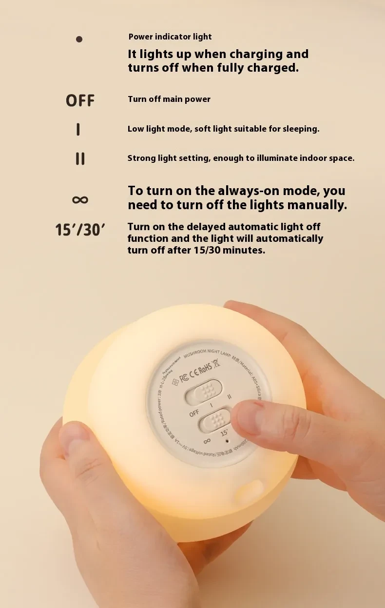 UNew Mushroom Small Night Lamp Cute Silicone Sleeping Timing Night Light Bedside Interesting Charging Ambience Light Room Decor Home Decor