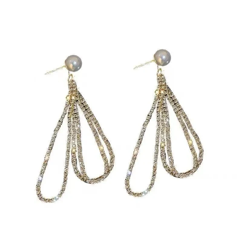Drop-shaped Full Diamond Pearl Earring