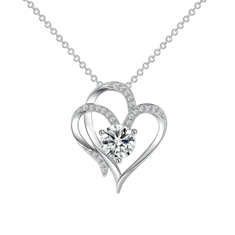 Zircon Double Love Necklace With Rhinestone