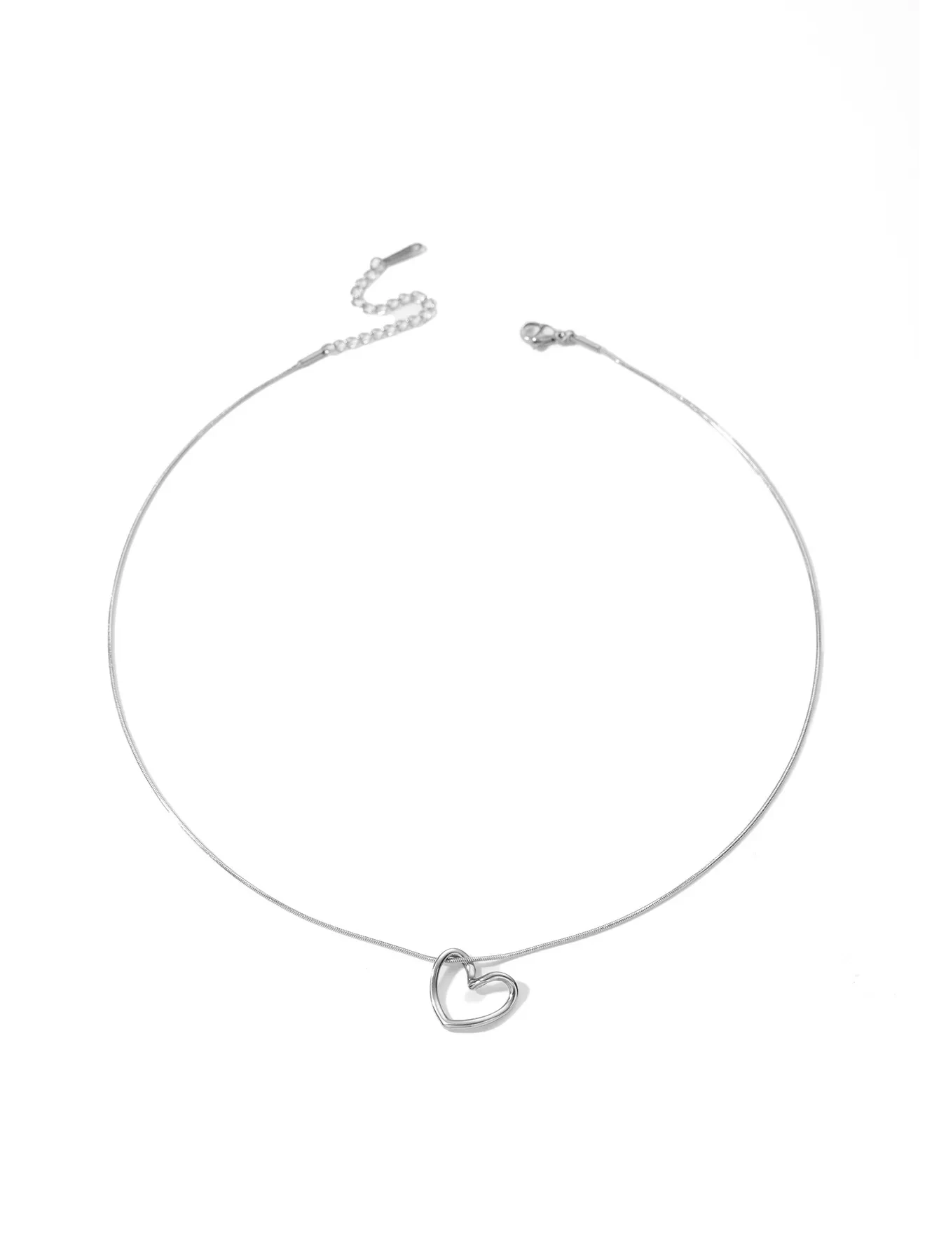 Steel Twist Hollow Heart Pendant Necklace