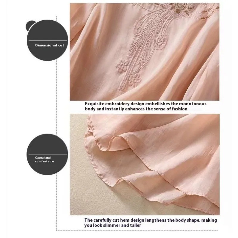 Spring And Summer Loose Artistic Vintage Cotton And Linen Embroidered Shirt