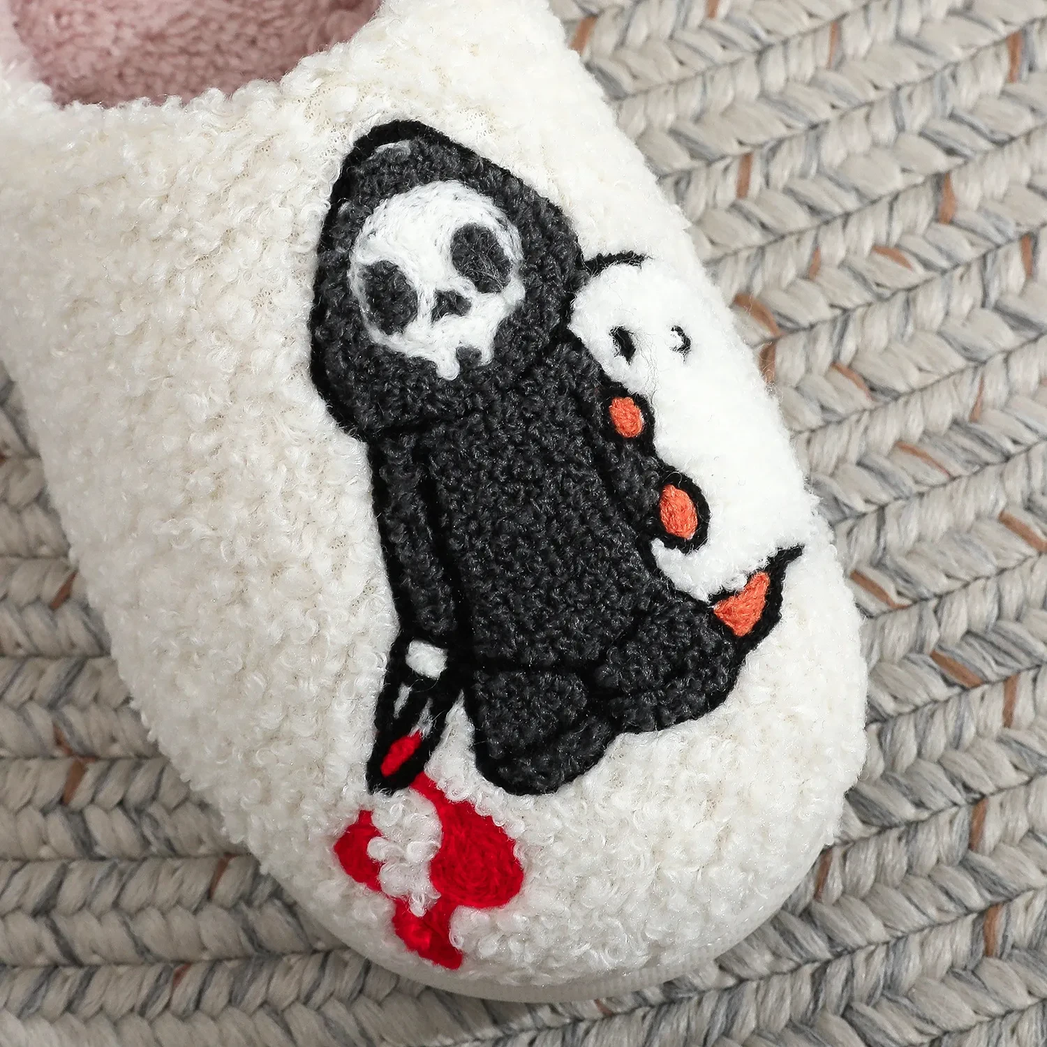 Skull Ghost Embroidery Cotton Slippers
