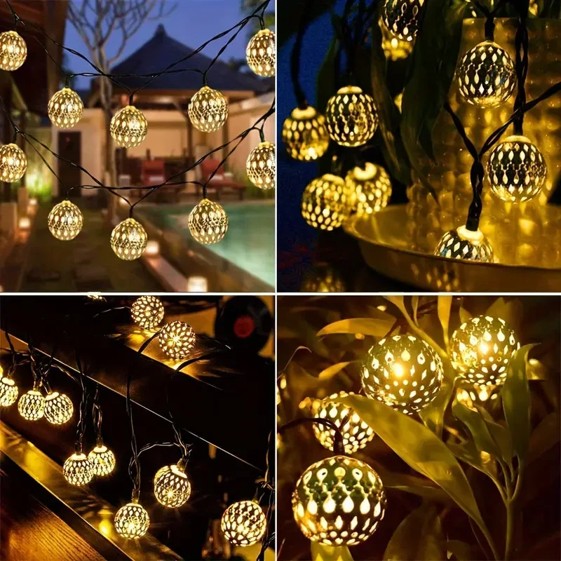 6.5m Moroccan Ball String Lights - Solar-Powered, 30 LEDs