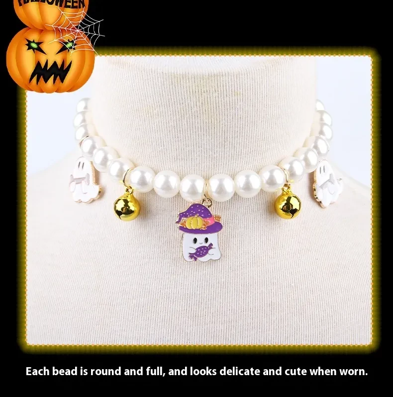 Pet Pearl Necklace Decoration Halloween Cat Collar