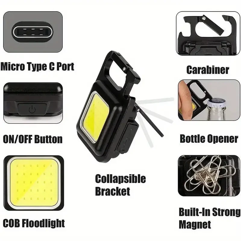 Multifunctional Mini COB Keychain Flashlight