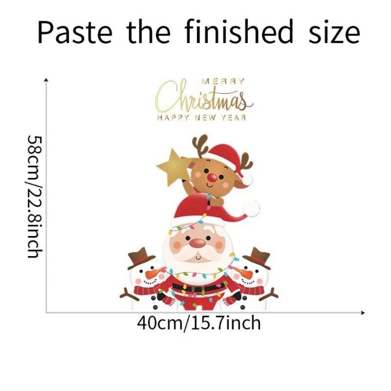 Cartoon Santa Claus, Elk, and Snowman Door & Window Stickers