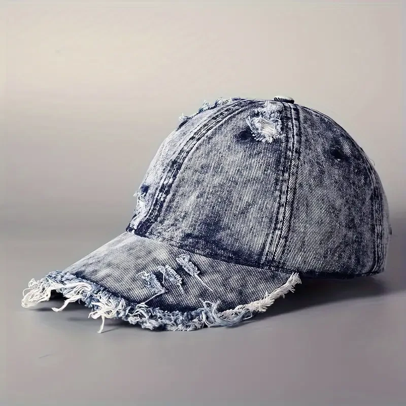 Vintage Washed Grey Denim Baseball Cap