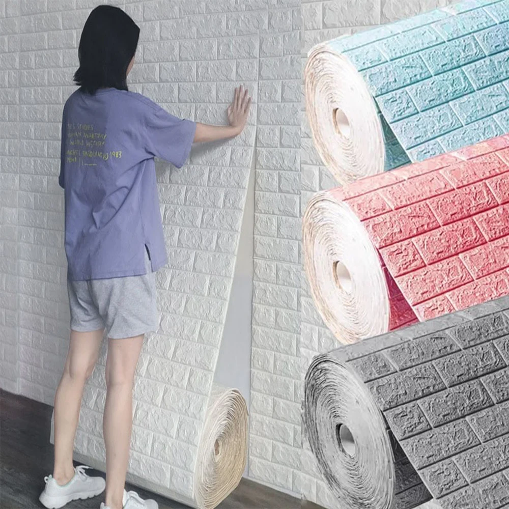 70cm*1m 3D Brick Pattern Wall Panels Wallpaper DIY Waterproof for Living Room Bedroom Kitchen Background Wall Decoration