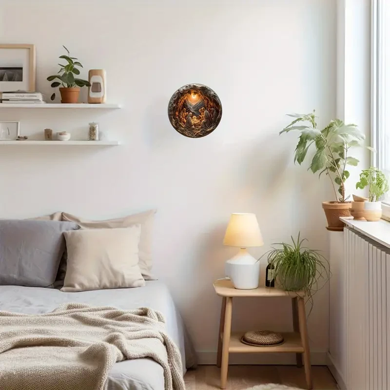 Aluminum Christmas Nativity Scene Decorative Plaque - 20.32 cm