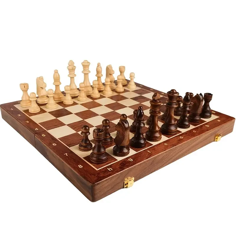 Premium Solid Wood Chess Set - Folding Board with Extra Queens