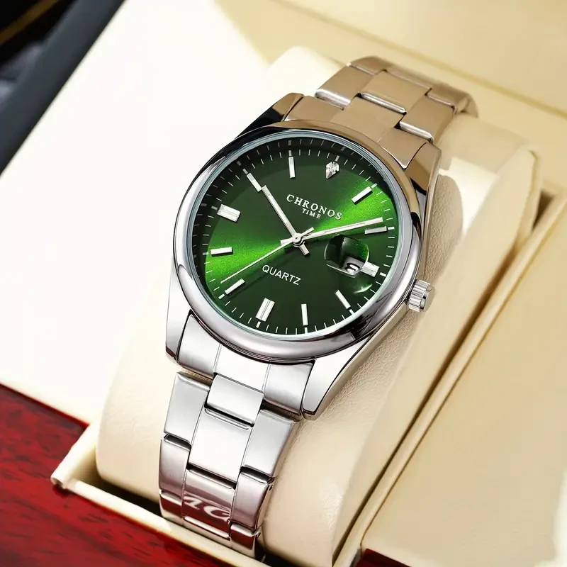 CHRONOS Men's Classic Popular Watch With Stainless Steel Strap, Business Calendar Luminous Watch