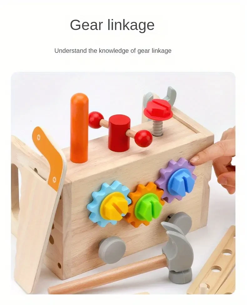 Wooden Early Education Versatile Disassembly And Assembly Nut Portable Tool Basket, Children Twist Screws Repair Tool Table Puzzle Toys