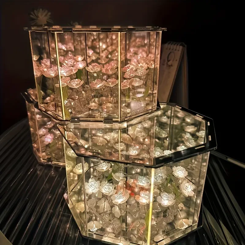 21pcs Flowers DIY Desktop Ornaments Night Light Set