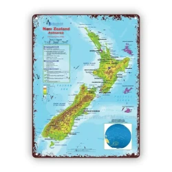 Vintage New Zealand Map Metal Sign