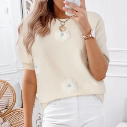 Round Neck Sweater With Short Sleeves Women
