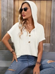 European And American Top Solid Color Buttons Fashion Women