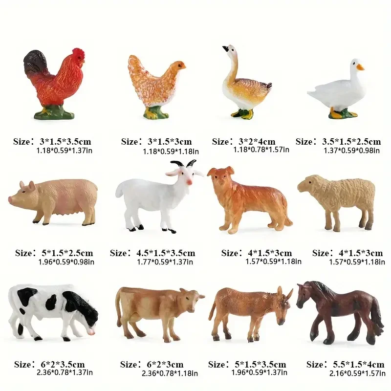 12 PCS Mini Farm Animal Figurines - Educational Toys for Kids