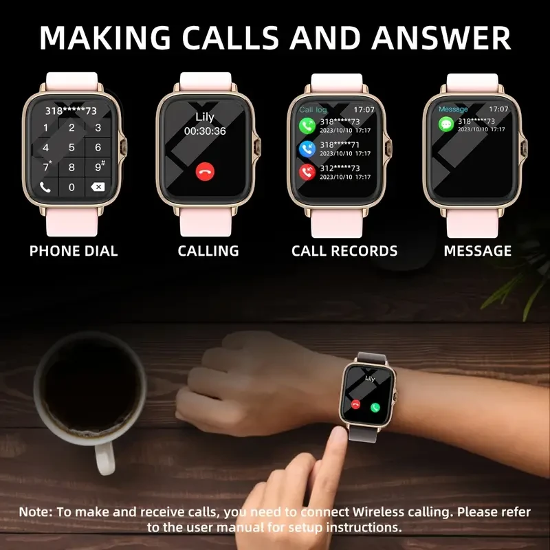 Stylish Water Resistant Smartwatch - 1.83'' Full Touch Screen, Message, Call, Sleep Monitor, Pedometer, Alerts - Compatible with iPhone and Android Phones, Perfect Fitness Gift for Women and Men