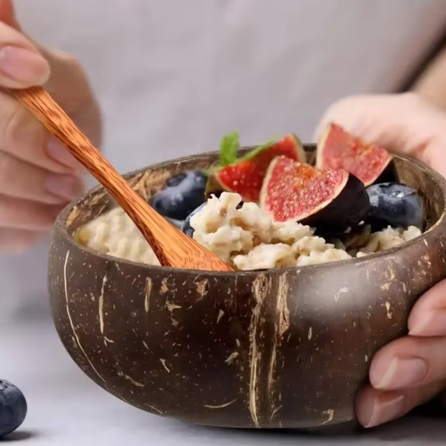 Natural Coconut Bowls And Wooden Spoon Sets