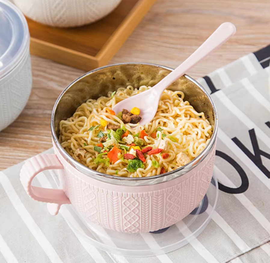 Stainless Steel Double-layer Ramen Noodles Bowl Anti-scalding Instant