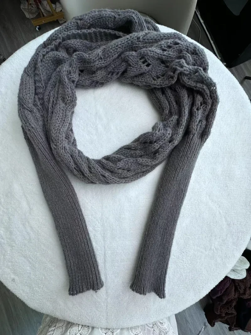 Autumn And Winter Warm Knitted Shawl Women's Hollowed-out Double Sleeve Shawl Collar Fashion Natural For Home And Party