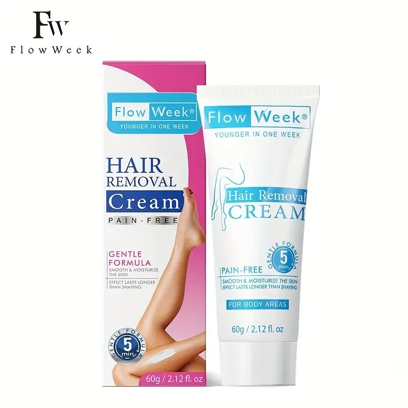 Flow Week Miracle Hair Removal Cream - Painless, Permanent & Quick-Acting Formula - Specially Designed for Sensitive Skin - Effortlessly Removes Underarm, Leg, & Beard Hair - Enjoy Smooth, Ingrown Hair-Free Skin - Ideal for All Skin Types