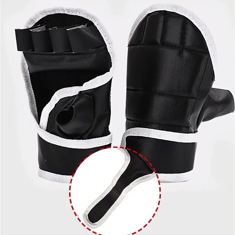 Adult Black Half-Finger Boxing Gloves for Sanda Training