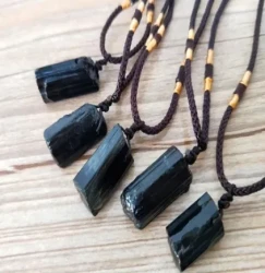 Natural Crystal Black Tourmaline Rough Stone Pendant