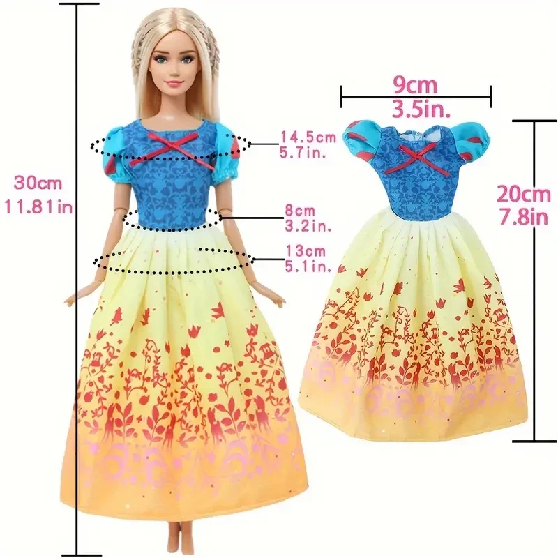 Princess Fairy Tale Costume Set for 29.21cm Dolls - 8pcs Movie Character Outfit with Gown, Dress, Top & Pants - Perfect Birthday Gift for Girls (Doll Not Included)