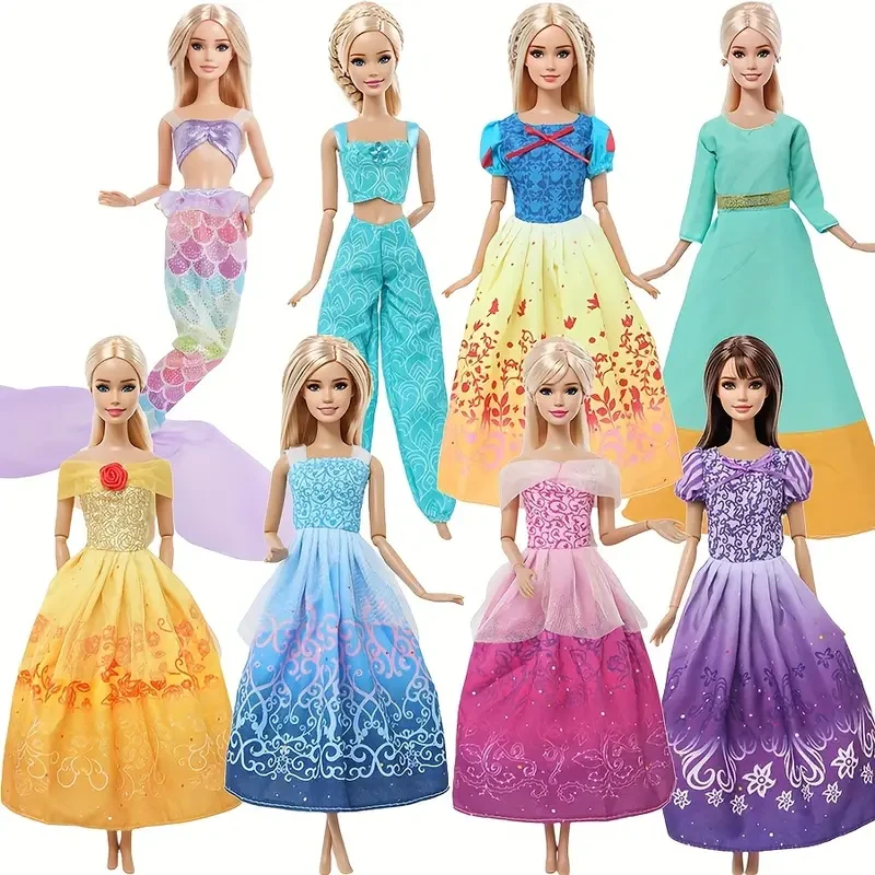 Princess Fairy Tale Costume Set for 29.21cm Dolls - 8pcs Movie Character Outfit with Gown, Dress, Top & Pants - Perfect Birthday Gift for Girls (Doll Not Included)