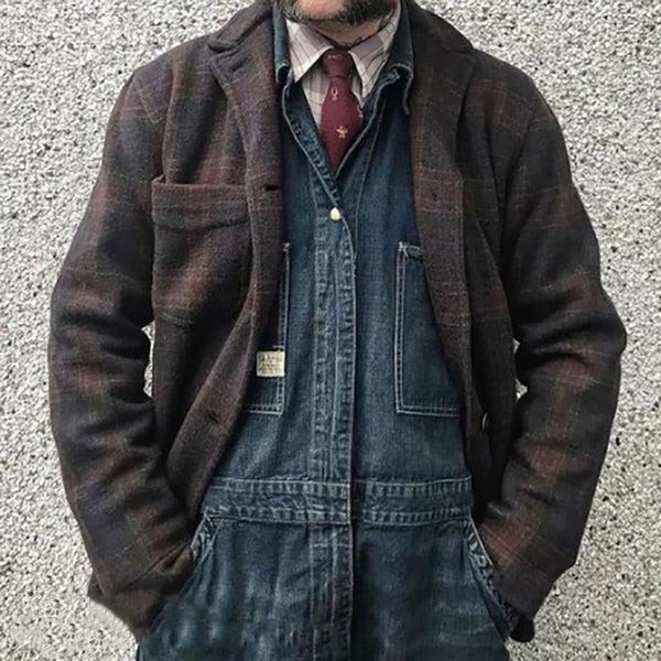 Retro Checkered Lapel Loose Jacket