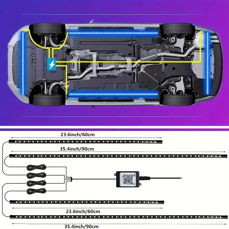 4pcs Car Underglow Neon Accent Strip Lights - App Control