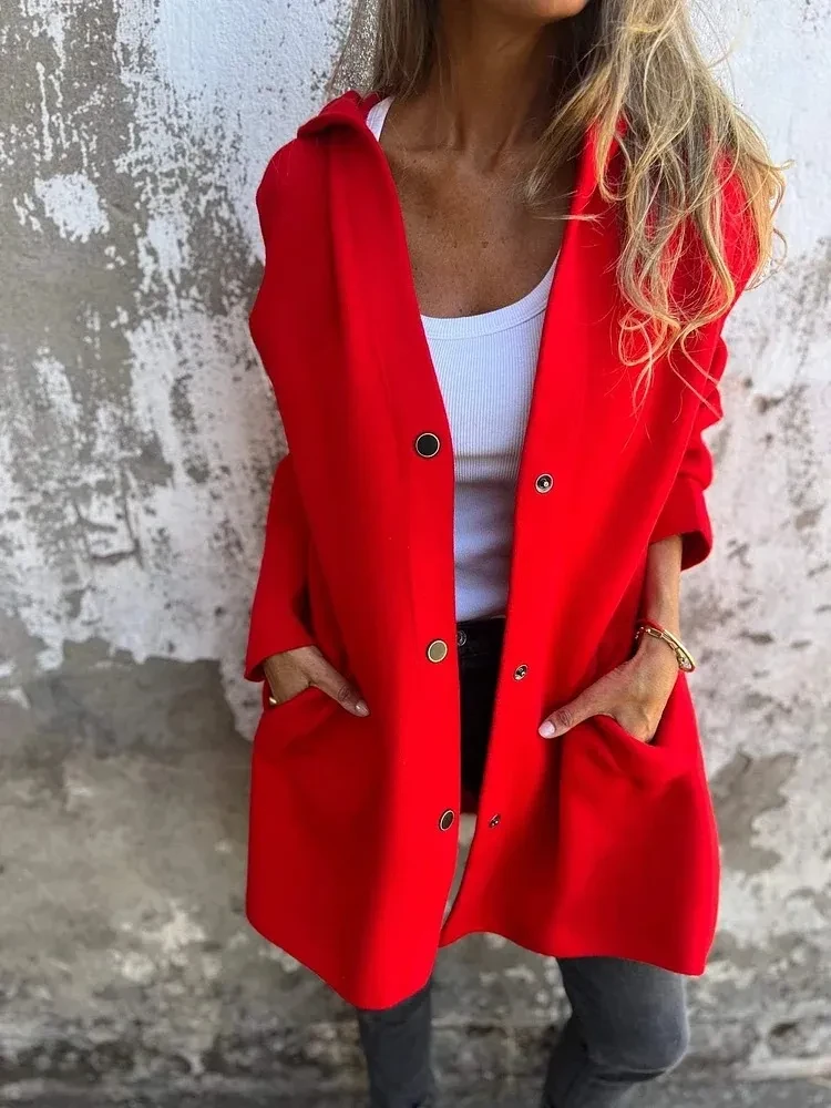 Casual Hooded Single-Breasted Cardigan Fashion Loose Solid Color Jacket Spring And Autumn Women's Clothing
