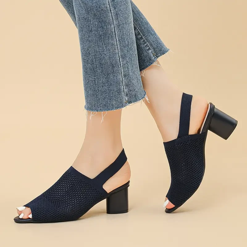Women's Open Toe Breathable Mesh Block Heel Sandals