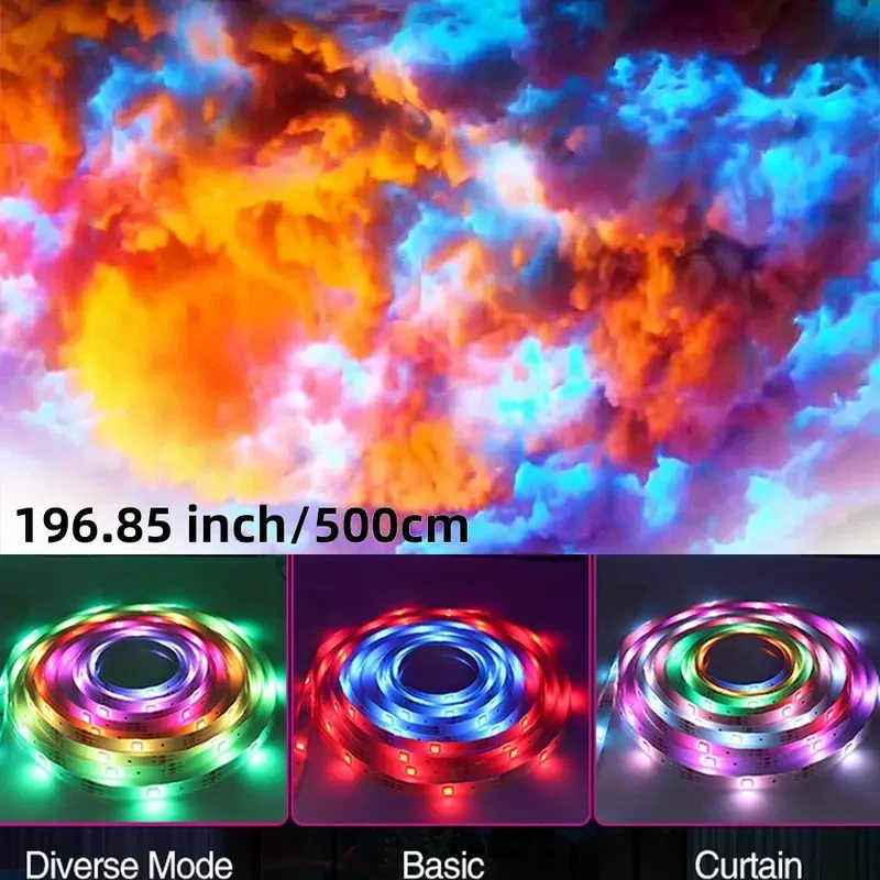 3D Thunder Cloud LED Light - 4.88m Colorful Atmosphere Night Light