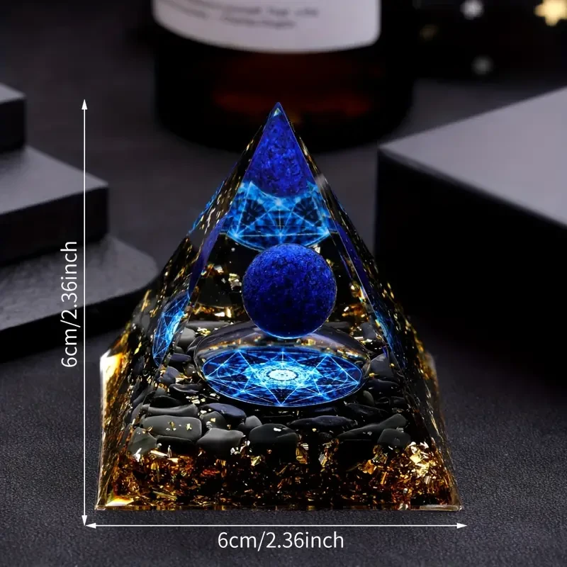 Natural Stone Pyramid with Lapis Lazuli Ball - Home Decoration & Meditation Gift