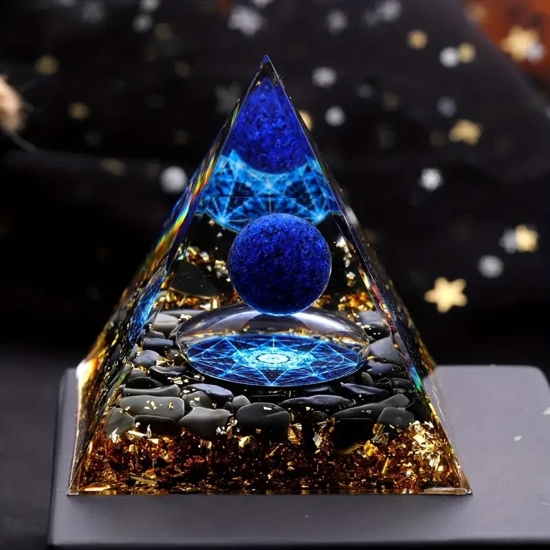 Natural Stone Pyramid with Lapis Lazuli Ball - Home Decoration & Meditation Gift